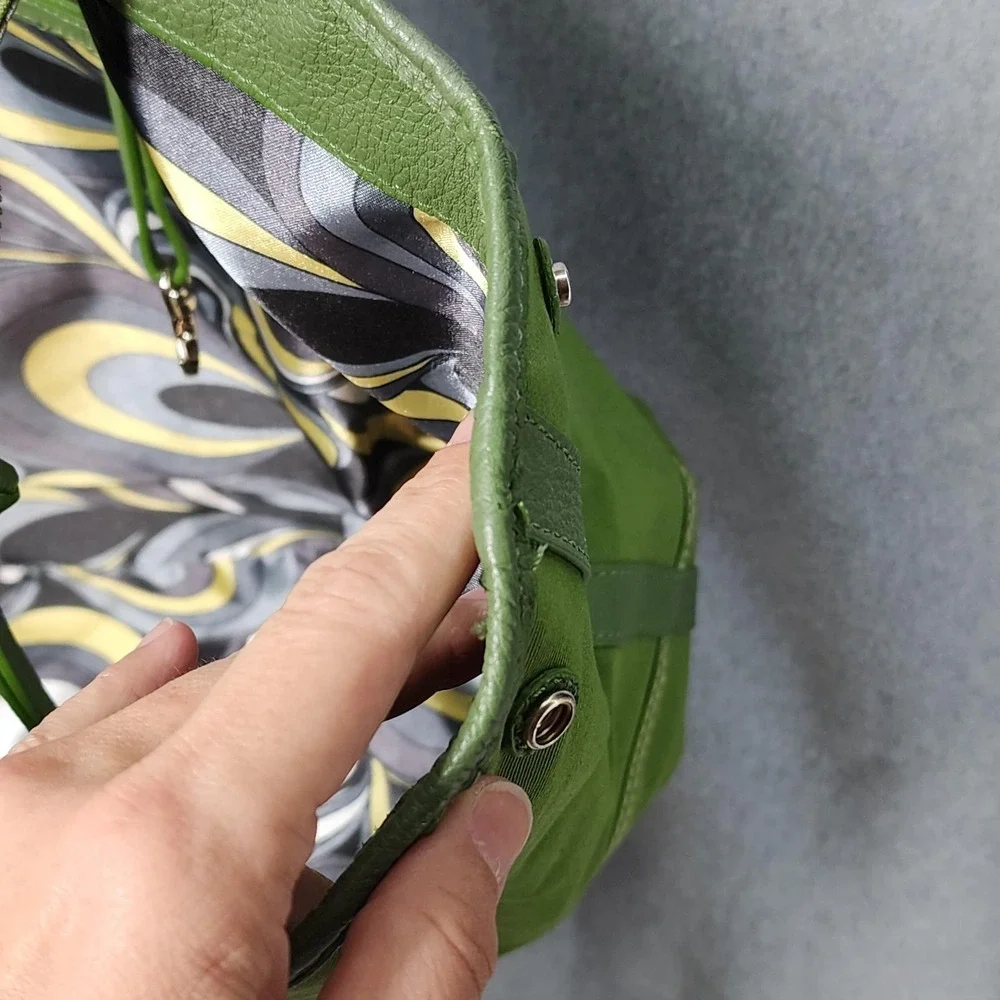 Kate Landry Tote Bag Womens Large Green Canvas Shoulder Purse Geometric Lining - Picture 7 of 11